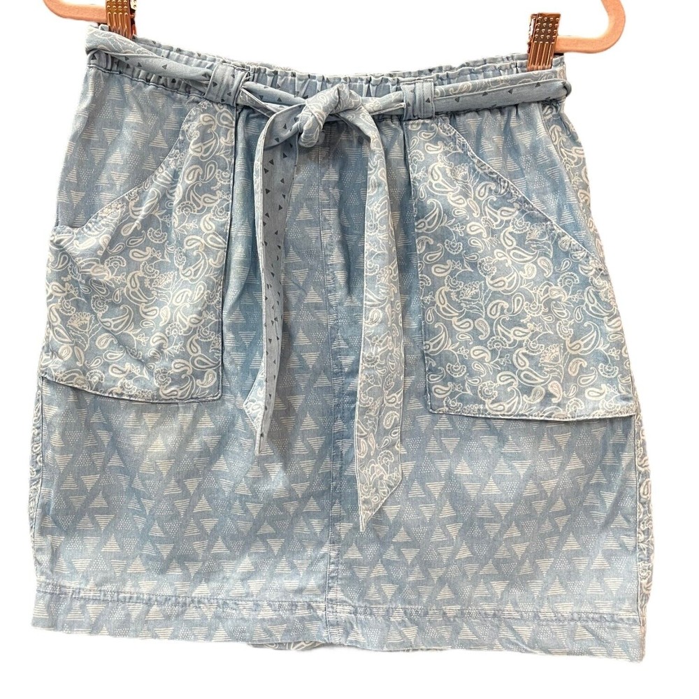Matilda Jane Womens Skirt Size Extra Small Blue White Geo Print Tie Belt Pockets